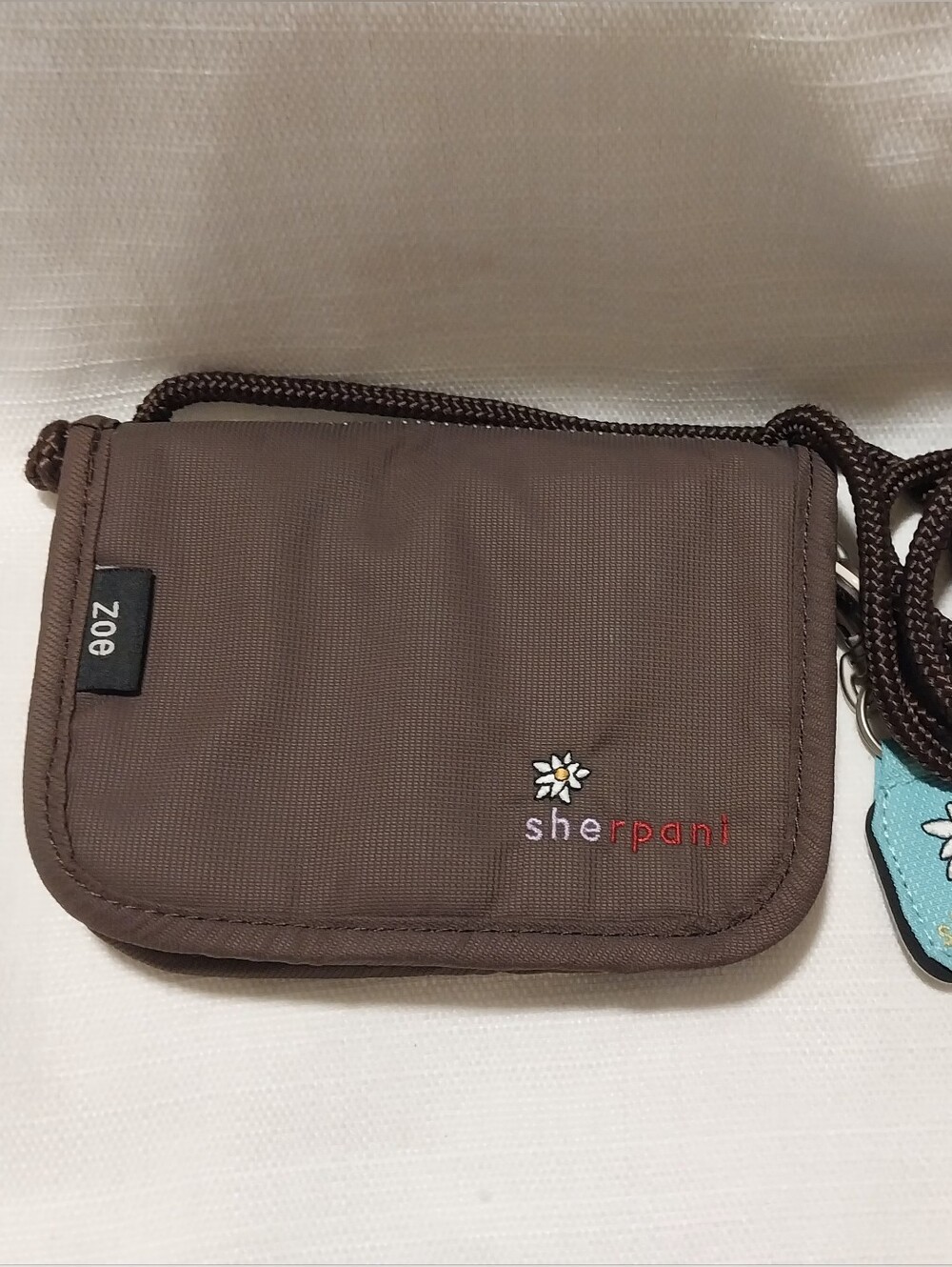 Sherpani Zoe Blue & Brown Zippered Travel Wallet with Strap & Keychain NWOT